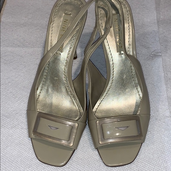 Nine West Leather Sling-back heels Open Toe - Taupe Size 7 - Picture 2 of 9